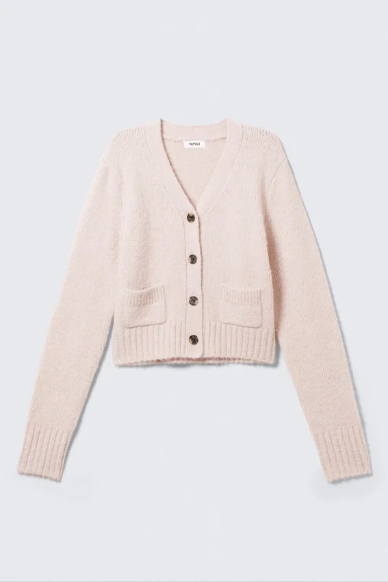 Ribbed V-Neck Cardigan – Light Dusty Pink Ribbed V-Neck Cardigan – Light Dusty Pink