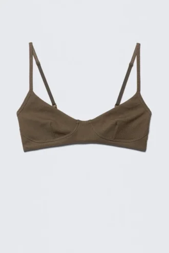 Ribbed V-Neck Cotton Bra – Dark Brown