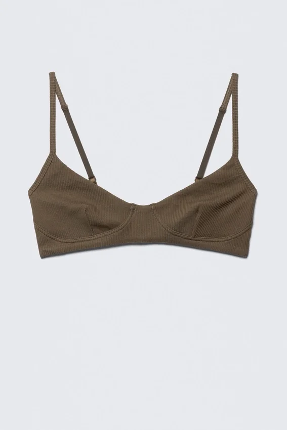 Ribbed V-Neck Cotton Bra – Dark Brown Ribbed V-Neck Cotton Bra – Dark Brown