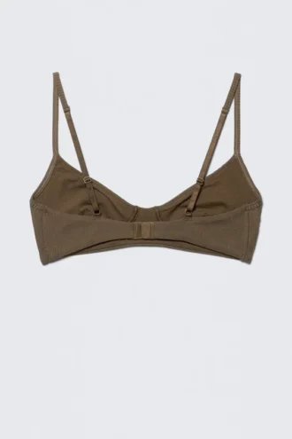 Ribbed V-Neck Cotton Bra – Dark Brown