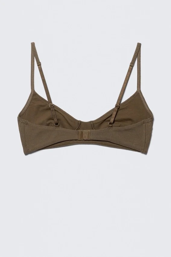 Ribbed V-Neck Cotton Bra – Dark Brown Ribbed V-Neck Cotton Bra – Dark Brown