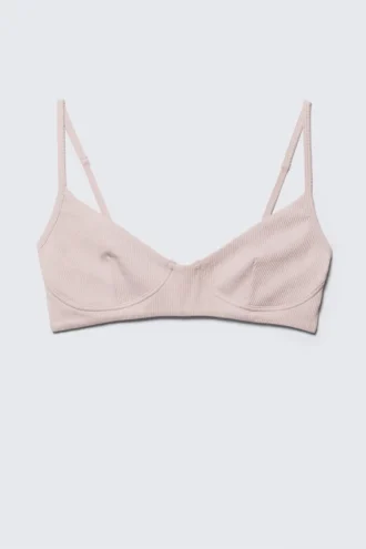 Ribbed V-Neck Cotton Bra – Light Pink