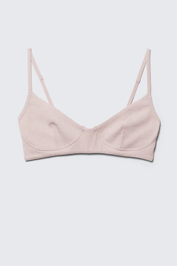 Ribbed V-Neck Cotton Bra – Light Pink Ribbed V-Neck Cotton Bra – Light Pink