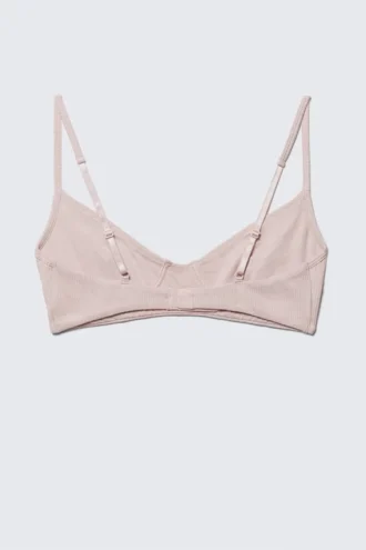 Ribbed V-Neck Cotton Bra – Light Pink