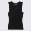 Ribbed V-Neck Tank Top – Black Ribbed V-Neck Tank Top – Black