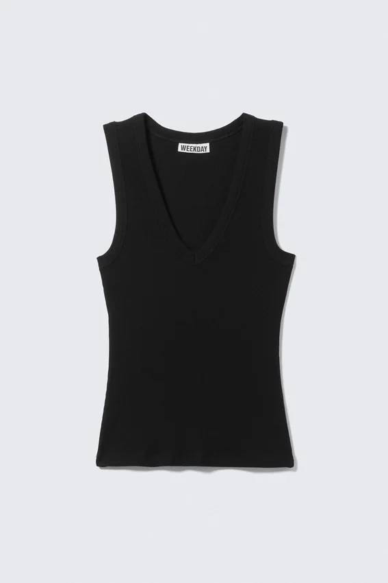 Ribbed V-Neck Tank Top – Black Ribbed V-Neck Tank Top – Black