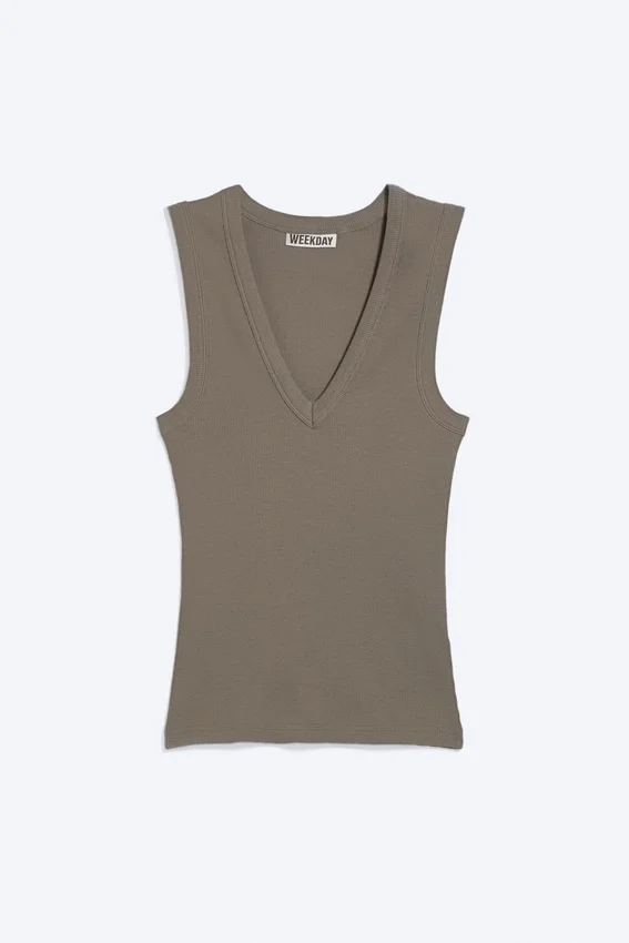 Ribbed V-Neck Tank Top – Dusty Grey Ribbed V-Neck Tank Top – Dusty Grey