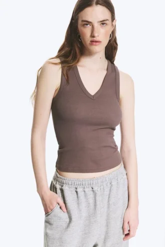 Ribbed V-Neck Tank Top – Dusty Plum