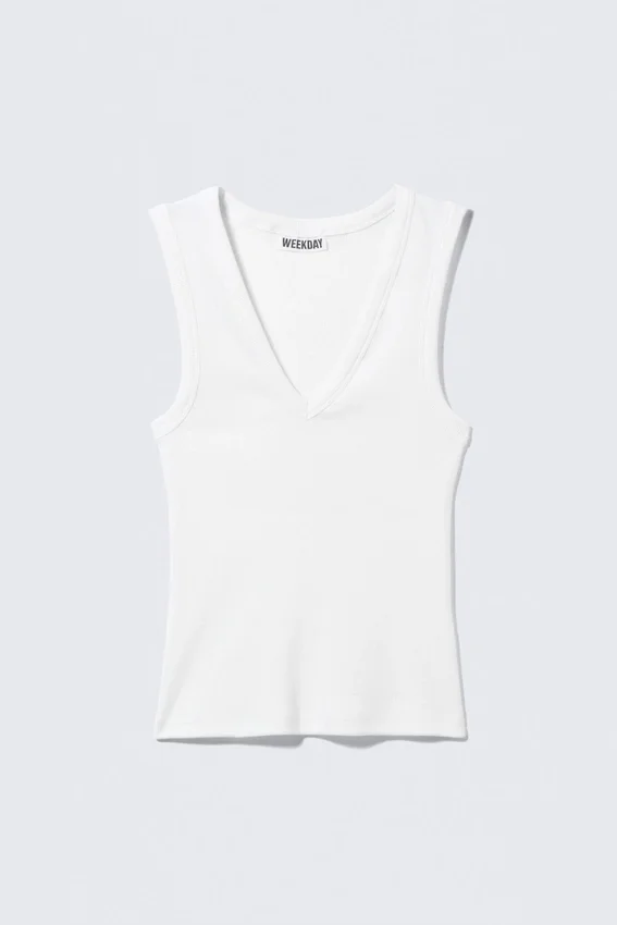 Ribbed V-Neck Tank Top – White Ribbed V-Neck Tank Top – White