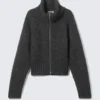 Ribbed Zip-Up Knit Cardigan – Dark Grey Melange Ribbed Zip-Up Knit Cardigan – Dark Grey Melange