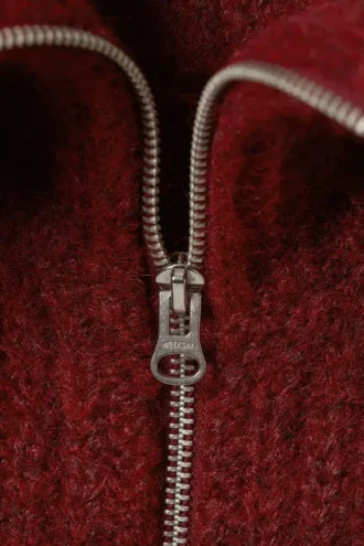 Ribbed Zip-Up Knit Cardigan – Dark Red Melange Ribbed Zip-Up Knit Cardigan – Dark Red Melange
