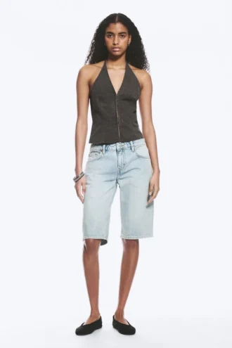 Ripstop Halter V-Neck Top – Dark Grey