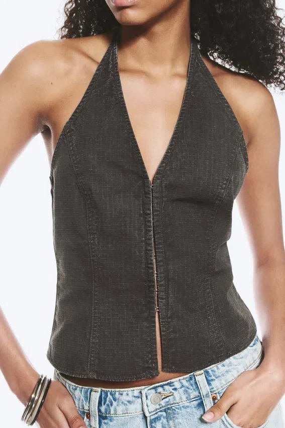 Ripstop Halter V-Neck Top – Dark Grey Ripstop Halter V-Neck Top – Dark Grey