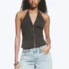 Ripstop Halter V-Neck Top – Dark Grey Ripstop Halter V-Neck Top – Dark Grey