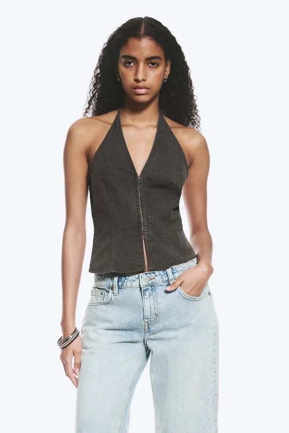 Ripstop Halter V-Neck Top – Dark Grey Ripstop Halter V-Neck Top – Dark Grey