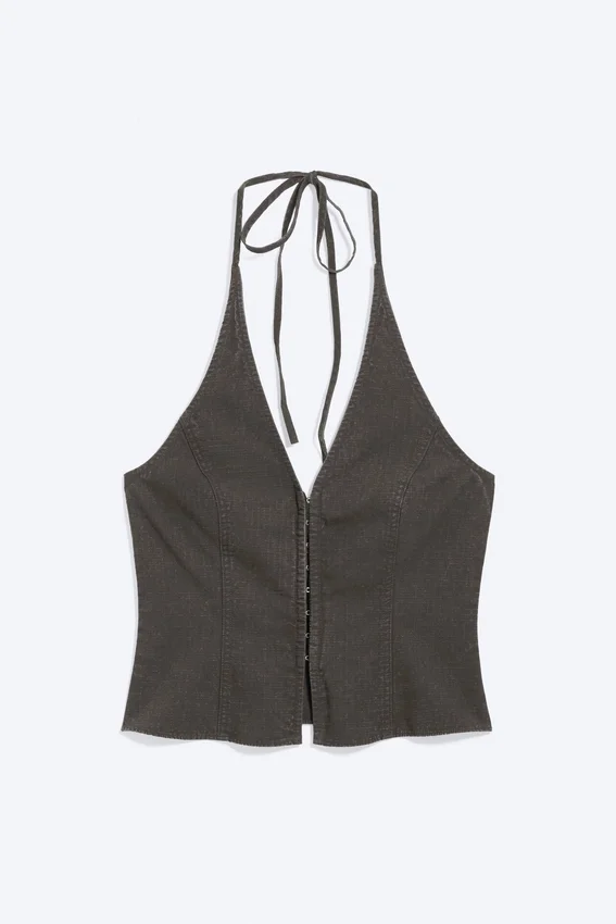 Ripstop Halter V-Neck Top – Dark Grey Ripstop Halter V-Neck Top – Dark Grey
