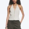 Ripstop Halter V-Neck Top – Light Beige Ripstop Halter V-Neck Top – Light Beige