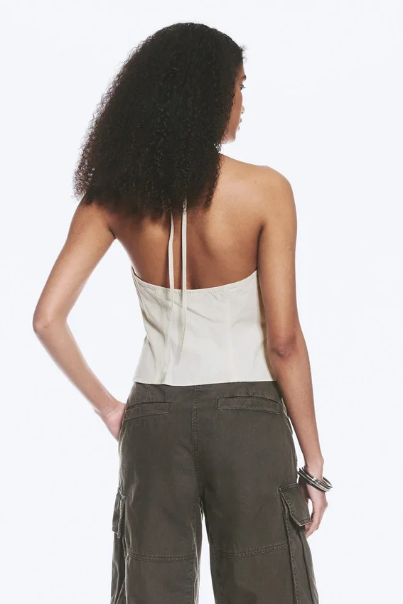 Ripstop Halter V-Neck Top – Light Beige Ripstop Halter V-Neck Top – Light Beige