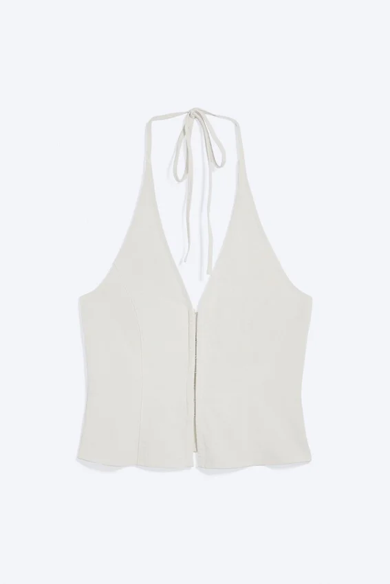 Ripstop Halter V-Neck Top – Light Beige Ripstop Halter V-Neck Top – Light Beige