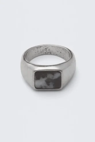 Rock Ring – Rhodium – Black Stone