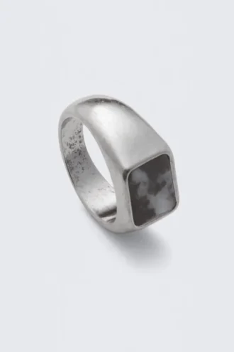 Rock Ring – Rhodium – Black Stone
