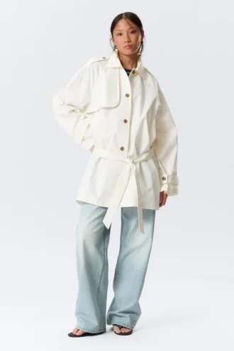 Rosabel Loose Single-Breasted Trench Coat – White
