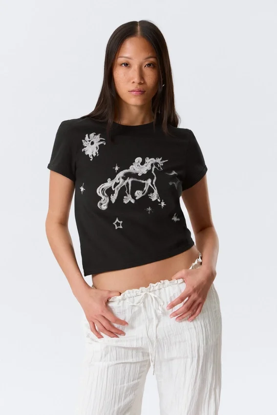 Rosabel Printed Baby Tee – Black – Unicorn Rosabel Printed Baby Tee – Black – Unicorn