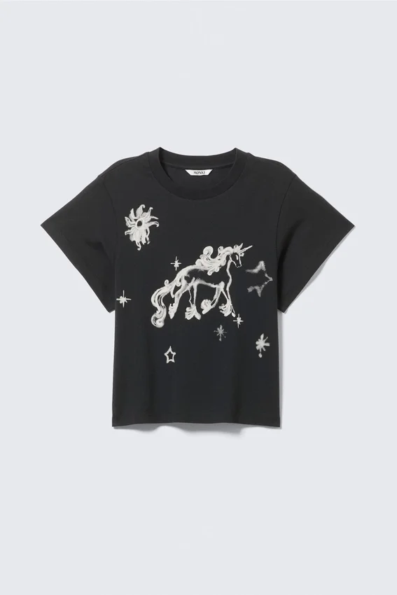 Rosabel Printed Baby Tee – Black – Unicorn Rosabel Printed Baby Tee – Black – Unicorn
