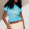 Rosabel Printed Baby Tee – Turquoise – Butterfly Rosabel Printed Baby Tee – Turquoise – Butterfly