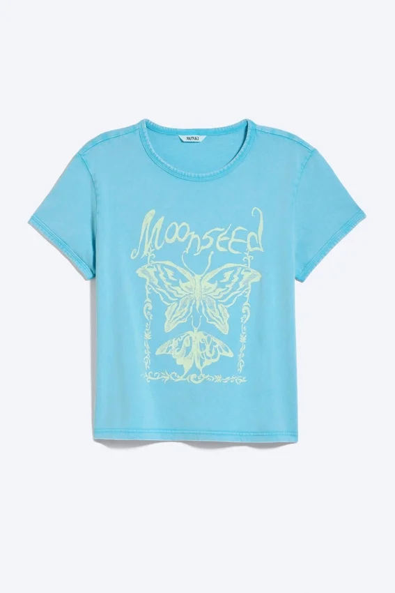 Rosabel Printed Baby Tee – Turquoise – Butterfly Rosabel Printed Baby Tee – Turquoise – Butterfly