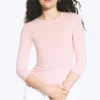 Round Neck Three-Quarter Sleeve Top – Light Dusty Peach Round Neck Three-Quarter Sleeve Top – Light Dusty Peach
