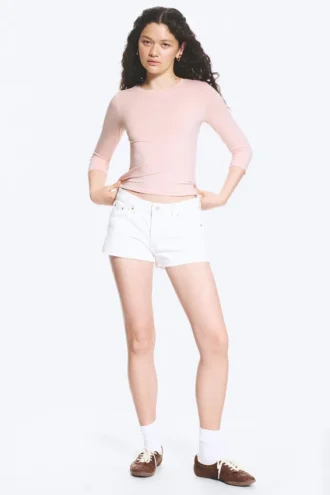 Round Neck Three-Quarter Sleeve Top – Light Dusty Peach