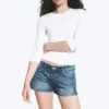 Round Neck Three-Quarter Sleeve Top – White Round Neck Three-Quarter Sleeve Top – White
