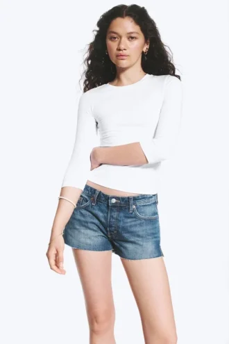 Round Neck Three-Quarter Sleeve Top – White