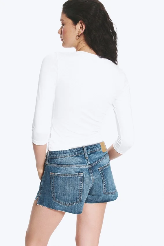 Round Neck Three-Quarter Sleeve Top – White Round Neck Three-Quarter Sleeve Top – White