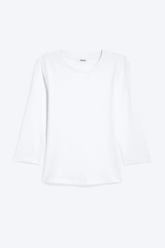 Round Neck Three-Quarter Sleeve Top – White Round Neck Three-Quarter Sleeve Top – White