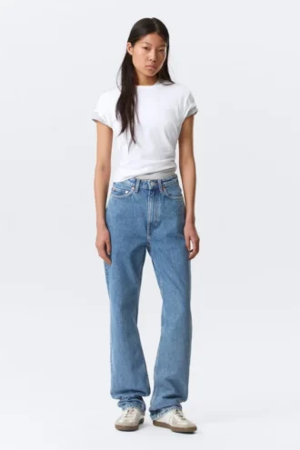 Rowe Super High Waisted Regular Straight Jeans – 90S Blue – Medium Blue
