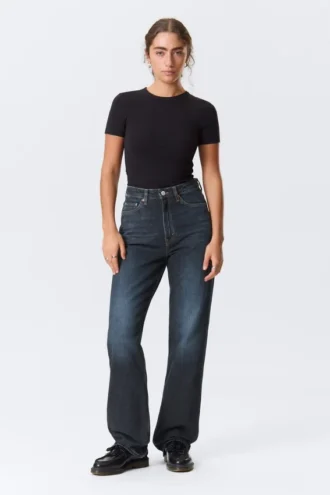 Rowe Super High Waisted Regular Straight Jeans – Angel Blue – Dark Blue