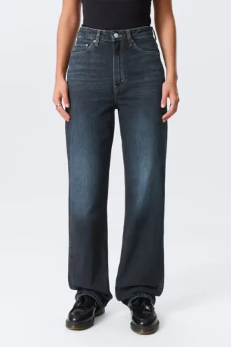 Rowe Super High Waisted Regular Straight Jeans – Angel Blue – Dark Blue