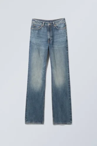 Rowe Super High Waisted Regular Straight Jeans – Iron Blue – Medium Blue