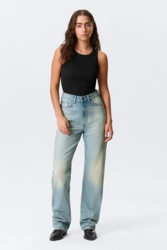 Rowe Super High Waisted Regular Straight Jeans – Port Blue – Light Blue
