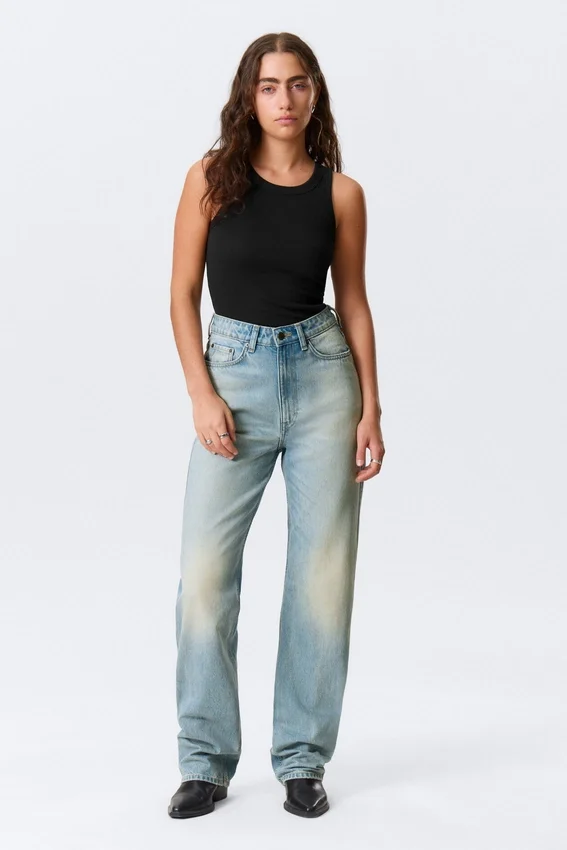 Rowe Super High Waisted Regular Straight Jeans – Port Blue – Light Blue Rowe Super High Waisted Regular Straight Jeans – Port Blue – Light Blue