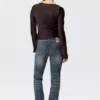 Ruched Boat-Neck Trumpet Sleeve Top – Dark Brown Ruched Boat-Neck Trumpet Sleeve Top – Dark Brown