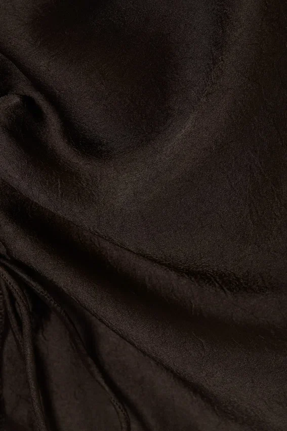 Ruched Boat-Neck Trumpet Sleeve Top – Dark Brown Ruched Boat-Neck Trumpet Sleeve Top – Dark Brown