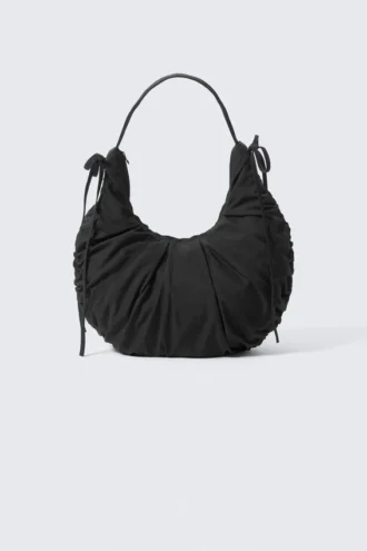 Ruched Crescent Shoulder Bag – Black