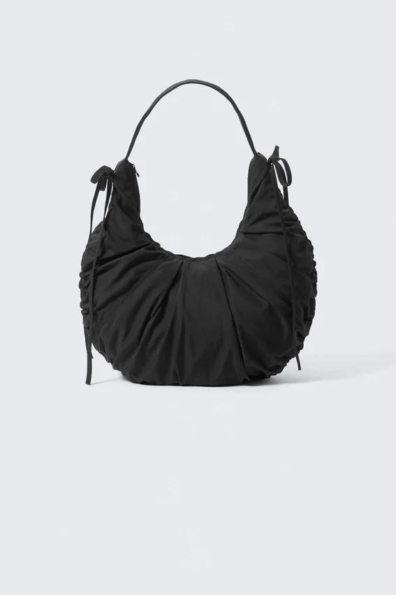 Ruched Crescent Shoulder Bag – Black Ruched Crescent Shoulder Bag – Black