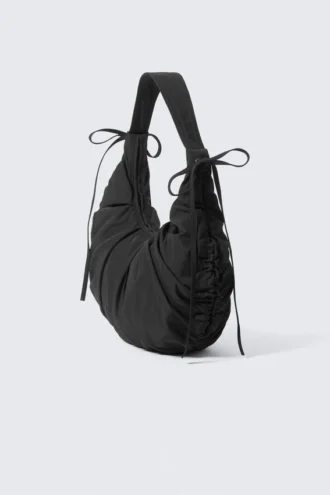 Ruched Crescent Shoulder Bag – Black