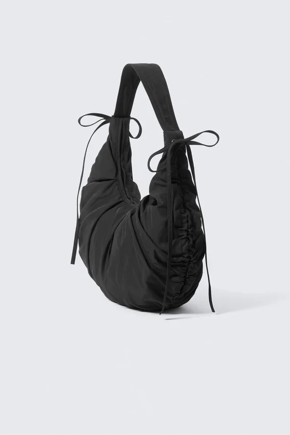 Ruched Crescent Shoulder Bag – Black Ruched Crescent Shoulder Bag – Black