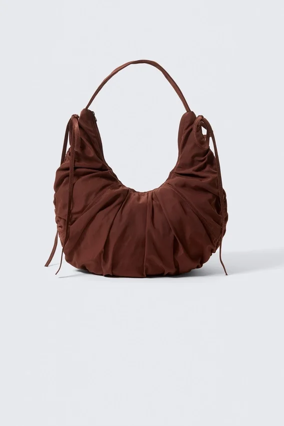 Ruched Crescent Shoulder Bag – Dark Brown Ruched Crescent Shoulder Bag – Dark Brown