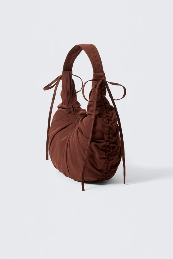 Ruched Crescent Shoulder Bag – Dark Brown Ruched Crescent Shoulder Bag – Dark Brown